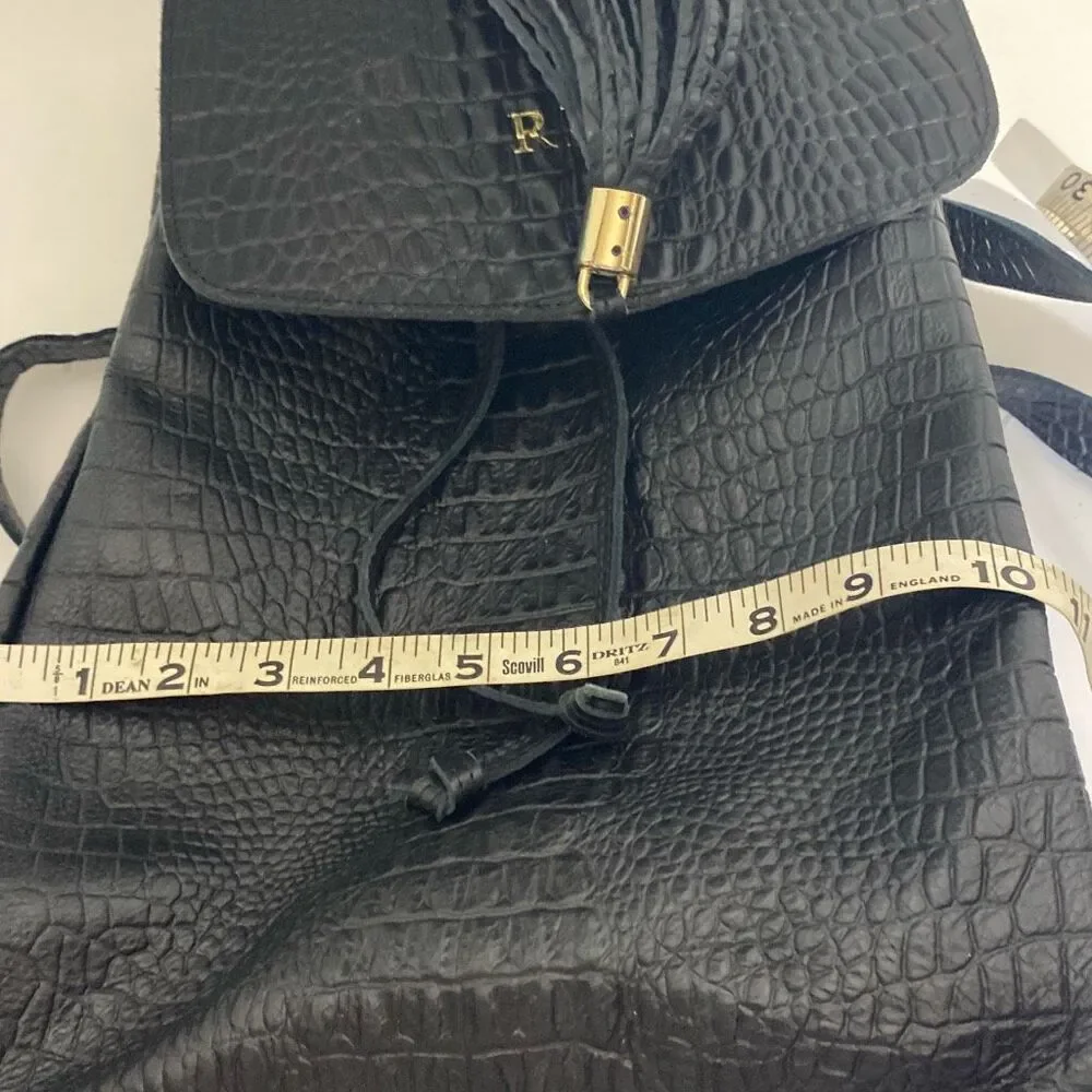 Black Croc Embossed Leather RBG Monogram Tassel Backpack‎ Gold Hardware